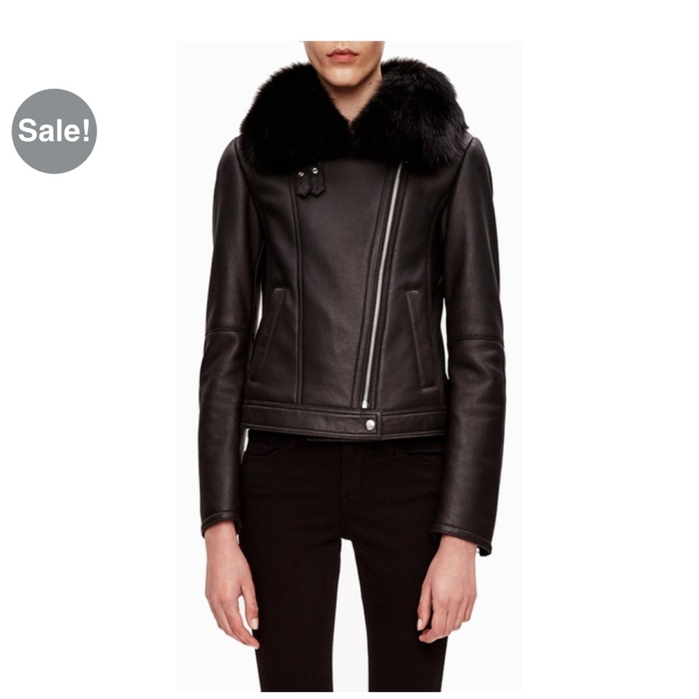 Theory Pomono Shearling-Trim Leather Biker Jacket